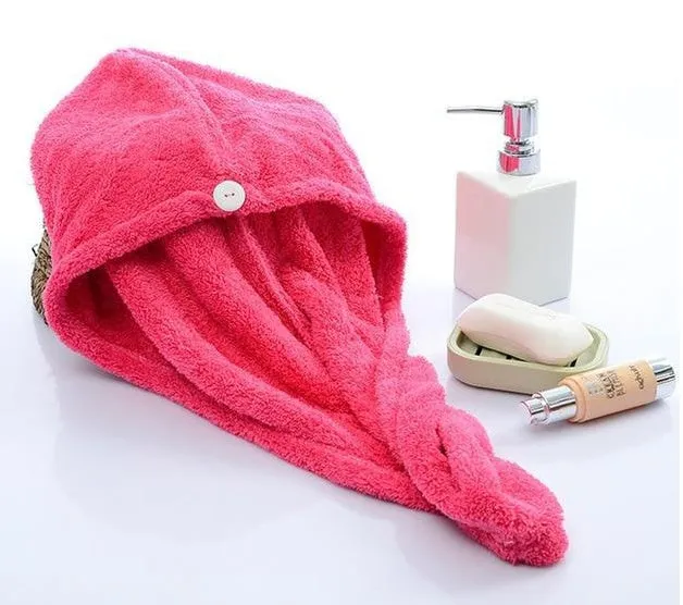 Women's microfiber hair dryer cap in assorted colours showing cap shape and size