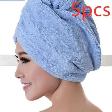 Women's microfiber hair dryer cap in assorted colours showing cap shape and size