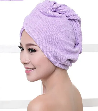 Women's microfiber hair dryer cap in assorted colours showing cap shape and size