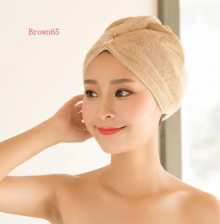 Women's microfiber hair dryer cap in assorted colours showing cap shape and size