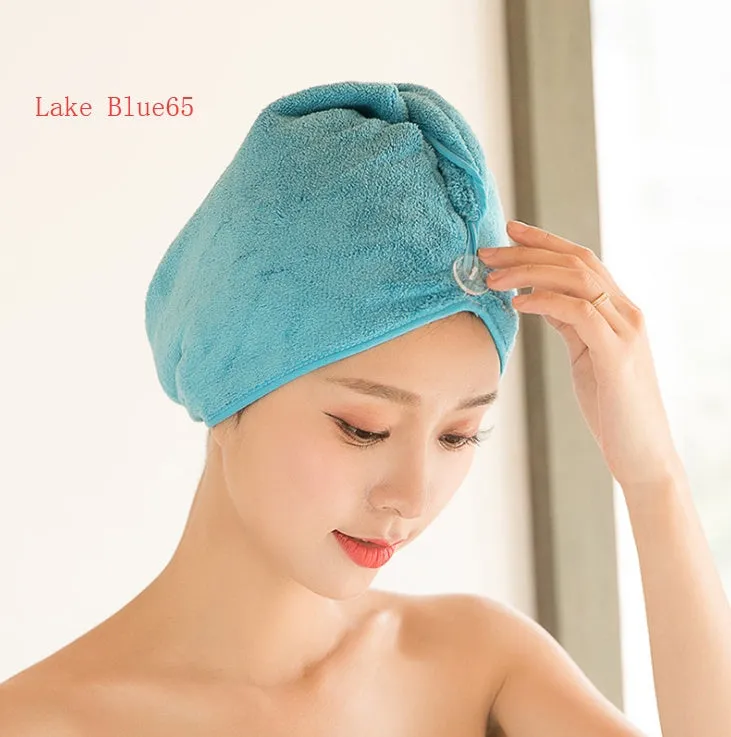 Women's microfiber hair dryer cap in assorted colours showing cap shape and size