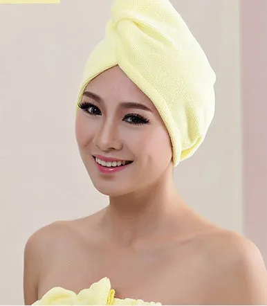 Women's microfiber hair dryer cap in assorted colours showing cap shape and size