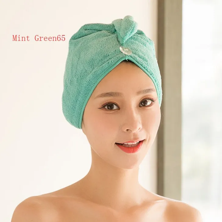 Women's microfiber hair dryer cap in assorted colours showing cap shape and size