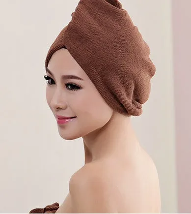Women's microfiber hair dryer cap in assorted colours showing cap shape and size