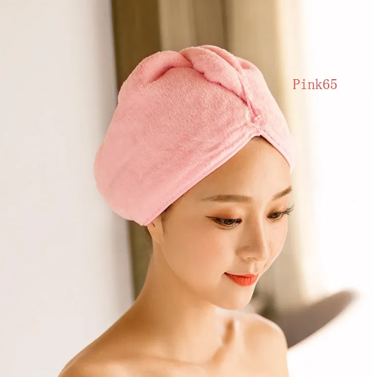 Women's microfiber hair dryer cap in assorted colours showing cap shape and size
