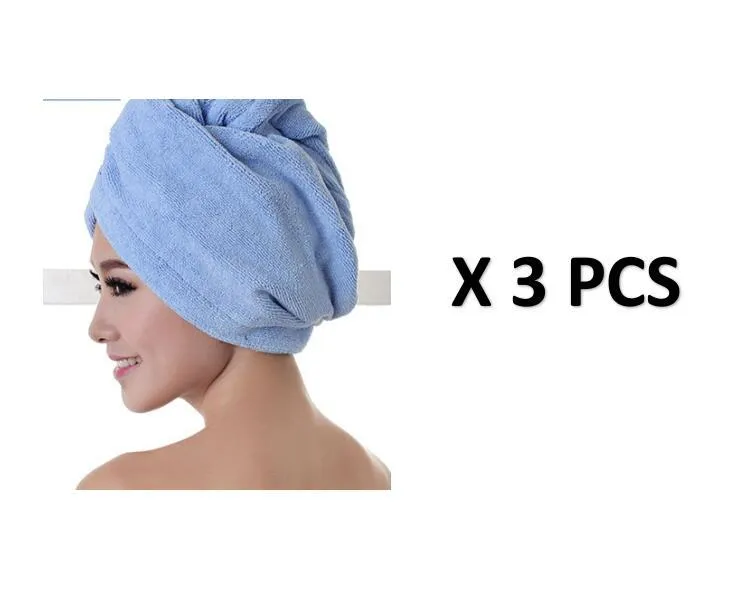 Women's microfiber hair dryer cap in assorted colours showing cap shape and size