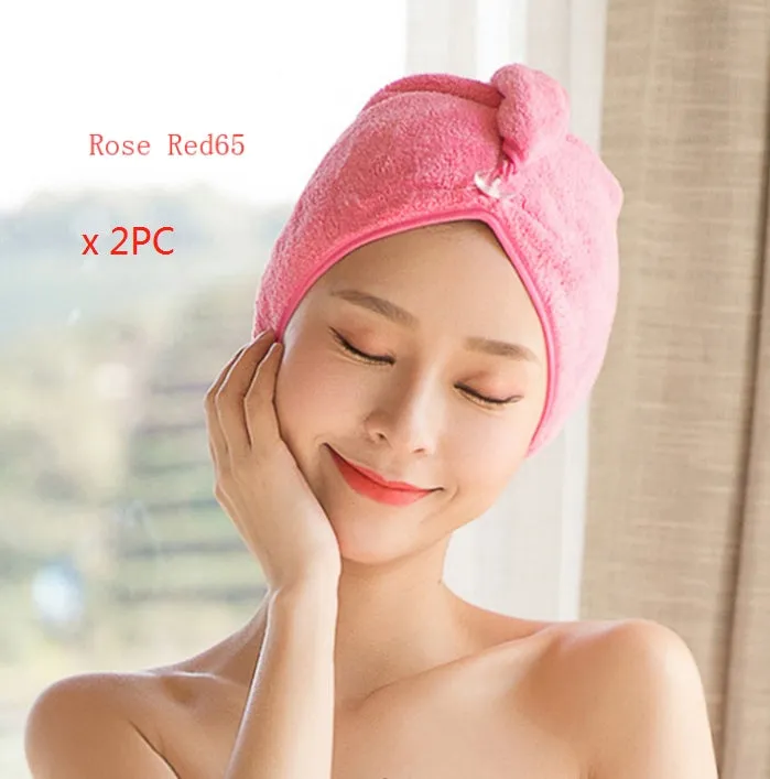 Women's microfiber hair dryer cap in assorted colours showing cap shape and size