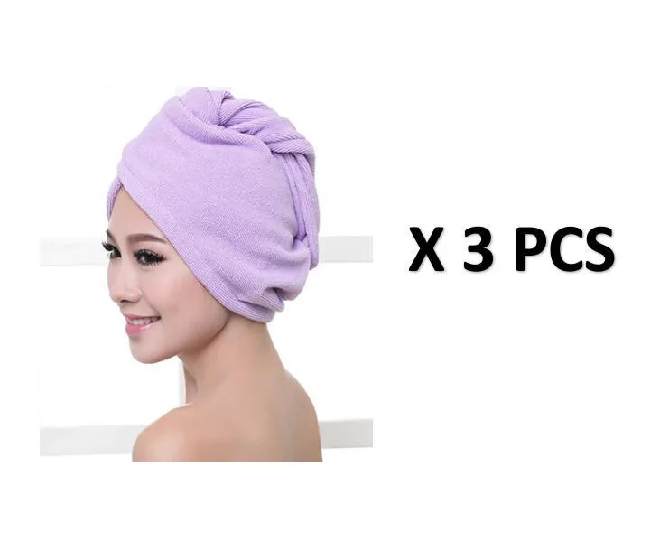 Women's microfiber hair dryer cap in assorted colours showing cap shape and size