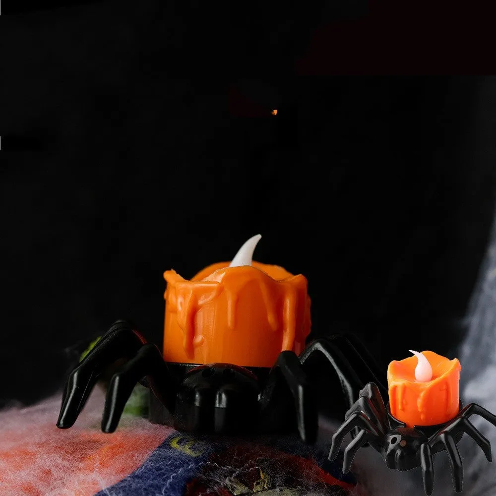 Halloween spider candlestick ornament plastic decoration with battery operated candle light