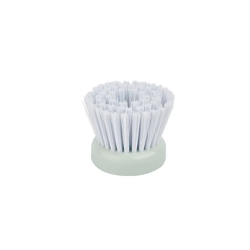 Pot and dish brush with integrated soap dispenser and replaceable brush head in mint green