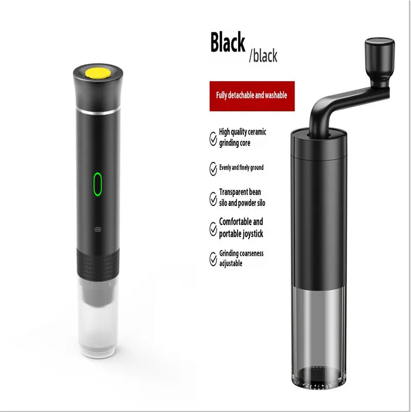 Portable 3-in-1 espresso coffee maker in silver colour with USB cable