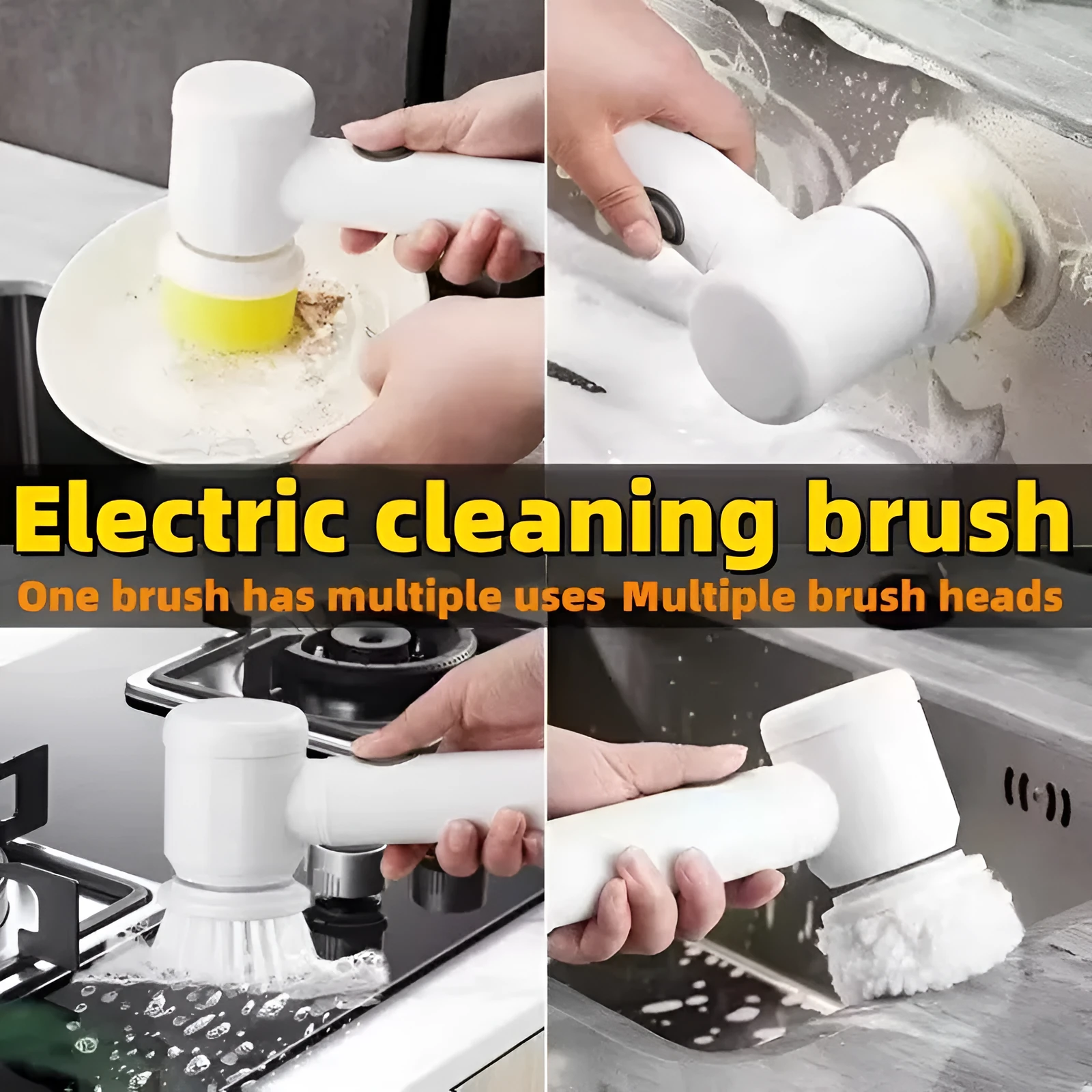 White Magic Brush electric cleaning brush with three interchangeable brush heads for household cleaning