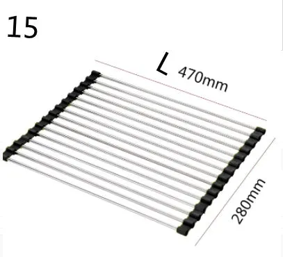 Folding stainless steel kitchen sink drain rack in red colour with multiple drainage tubes