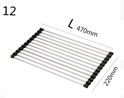 Folding stainless steel kitchen sink drain rack in red colour with multiple drainage tubes
