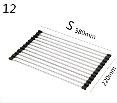 Folding stainless steel kitchen sink drain rack in red colour with multiple drainage tubes