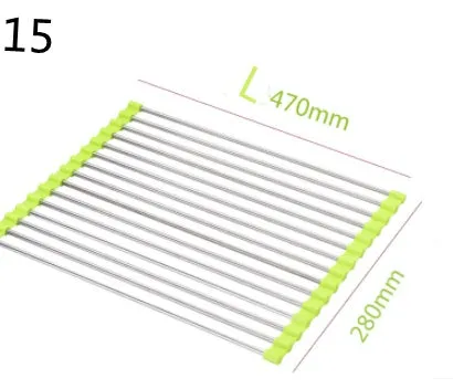 Folding stainless steel kitchen sink drain rack in red colour with multiple drainage tubes