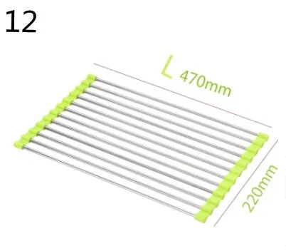 Folding stainless steel kitchen sink drain rack in red colour with multiple drainage tubes