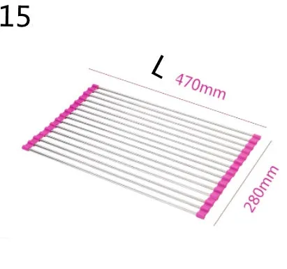 Folding stainless steel kitchen sink drain rack in red colour with multiple drainage tubes
