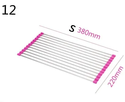 Folding stainless steel kitchen sink drain rack in red colour with multiple drainage tubes