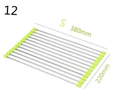 Folding stainless steel kitchen sink drain rack in red colour with multiple drainage tubes