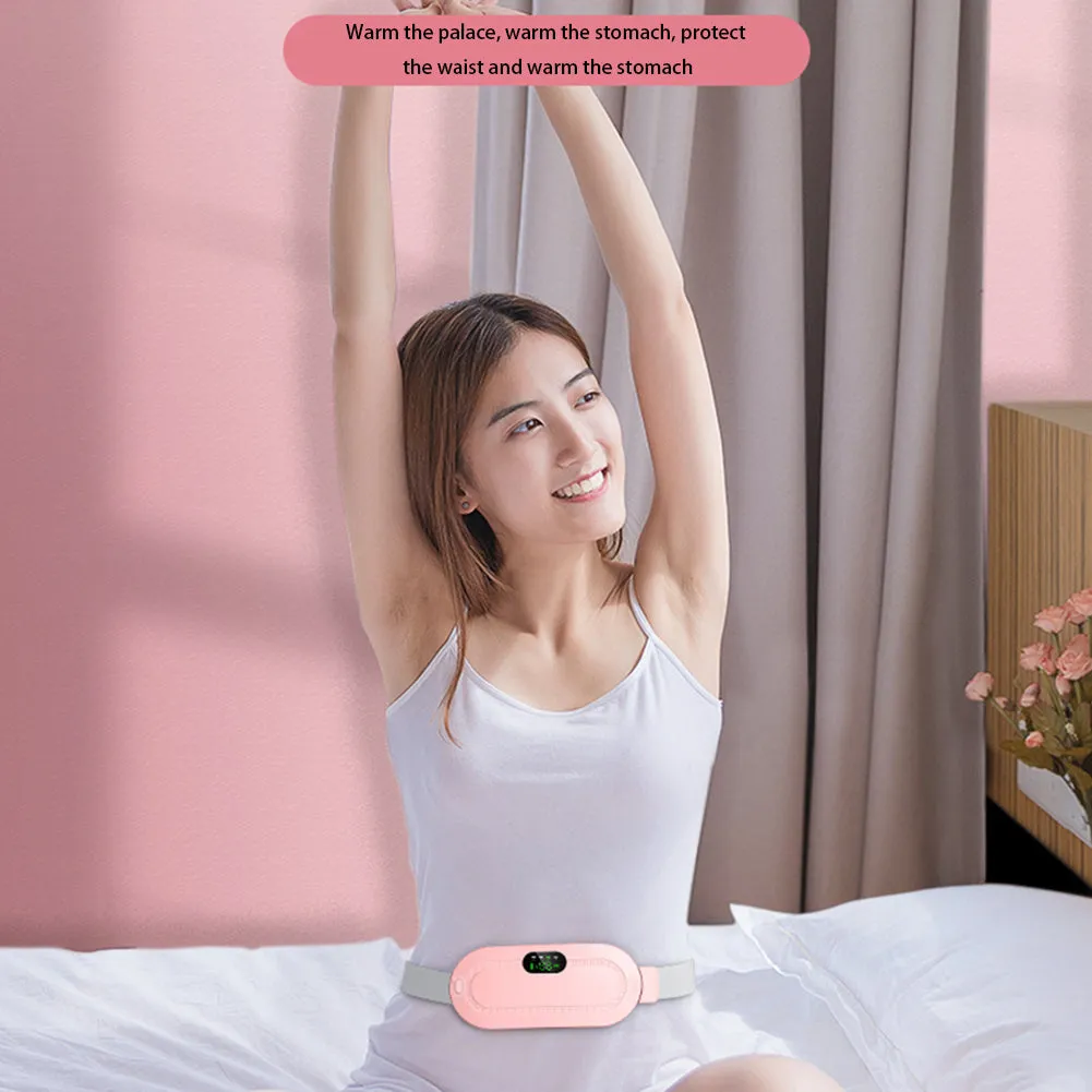 Pink smart menstrual heating belt with digital controller on a 1.5 metre cable.
