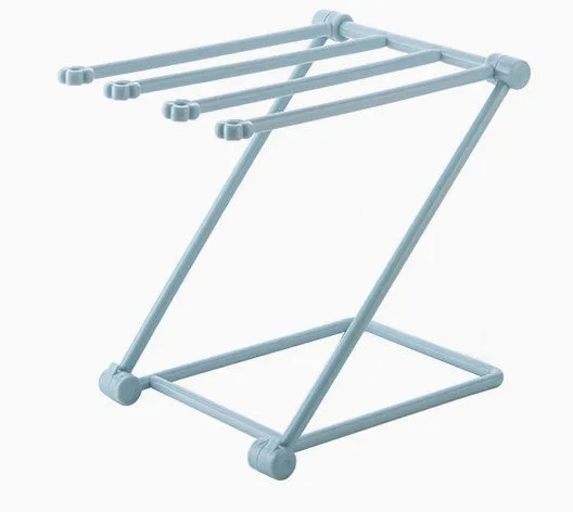 Foldable plastic kitchen dishcloth rack organiser in light blue colour