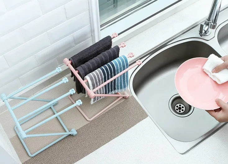 Foldable plastic kitchen dishcloth rack organiser in light blue colour