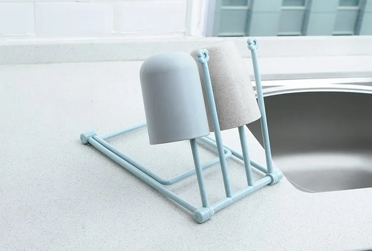 Foldable plastic kitchen dishcloth rack organiser in light blue colour