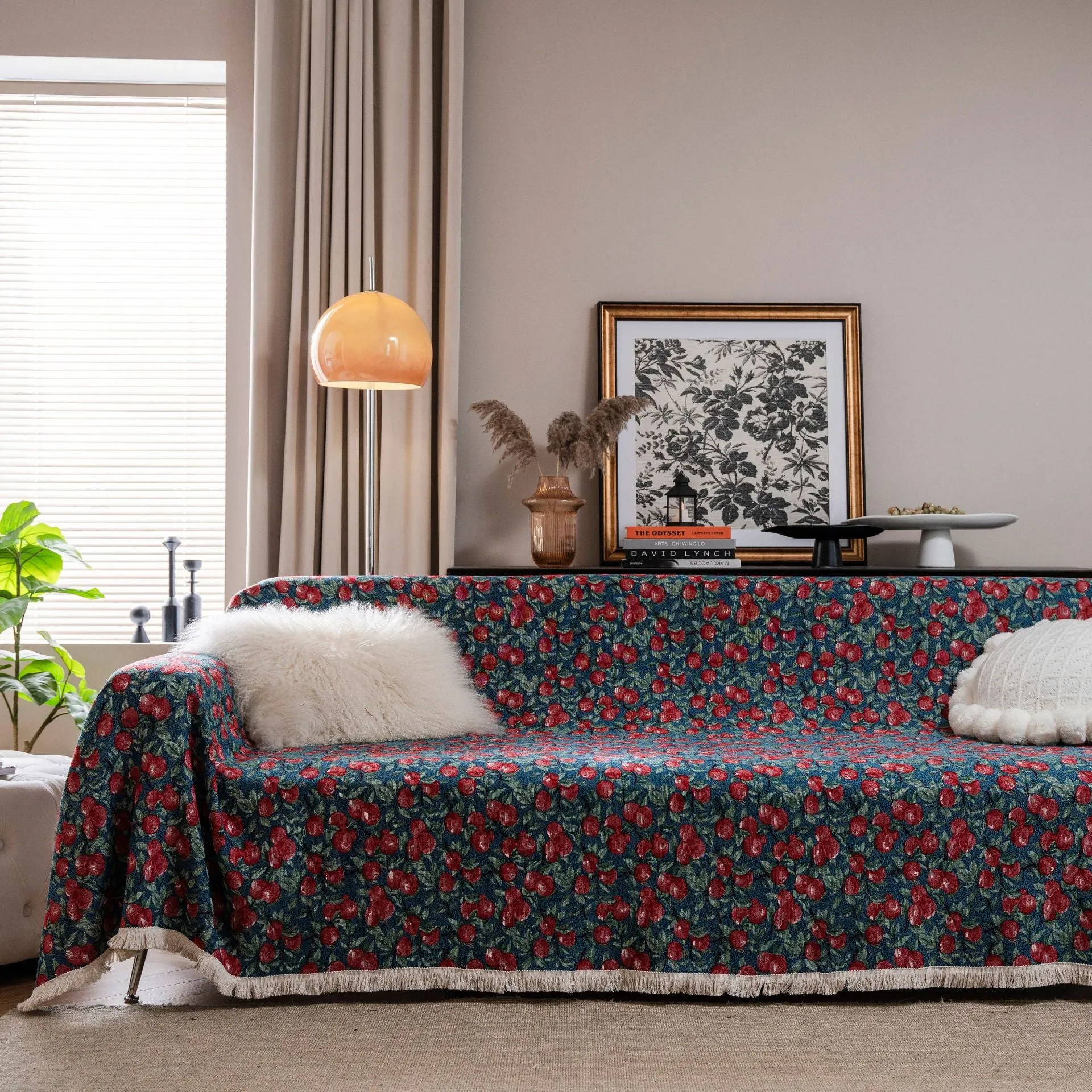 American country style jacquard floral patterned sofa cover in a retro design on a sofa.