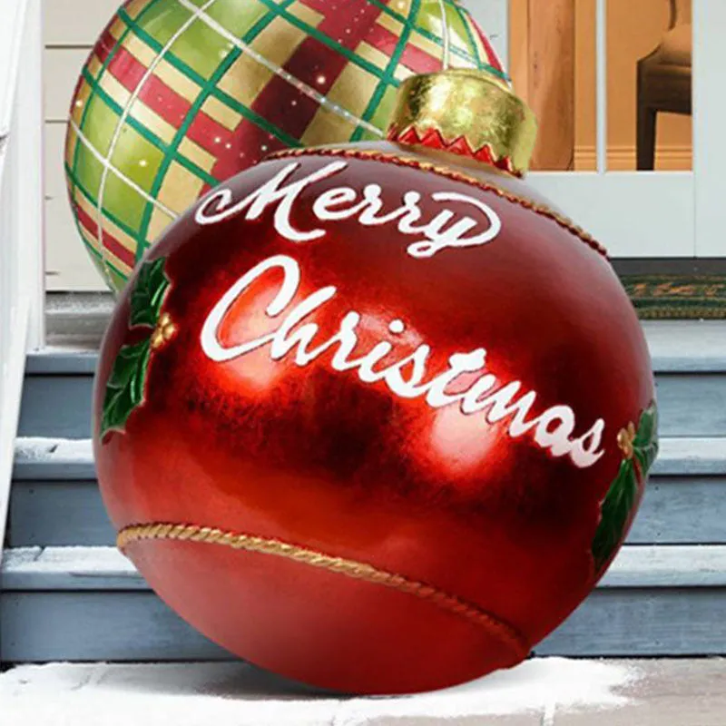 60cm PVC inflatable Christmas ball decoration in outdoor setting