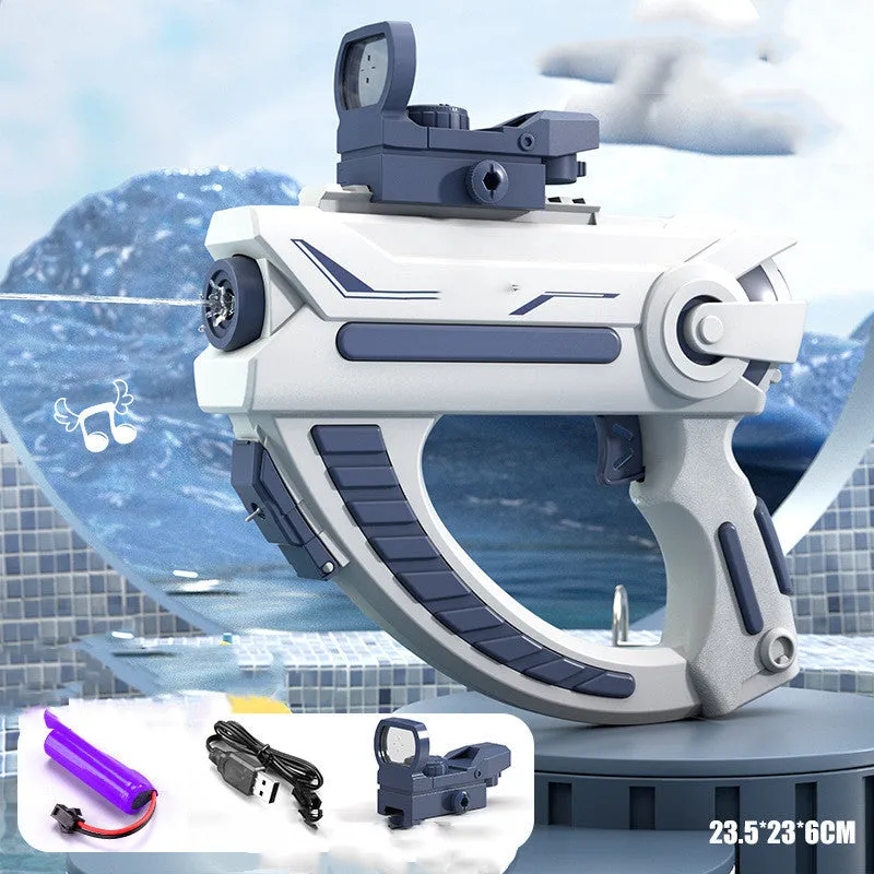 Blue automatic electric water gun toy with USB charging cable for summer outdoor play
