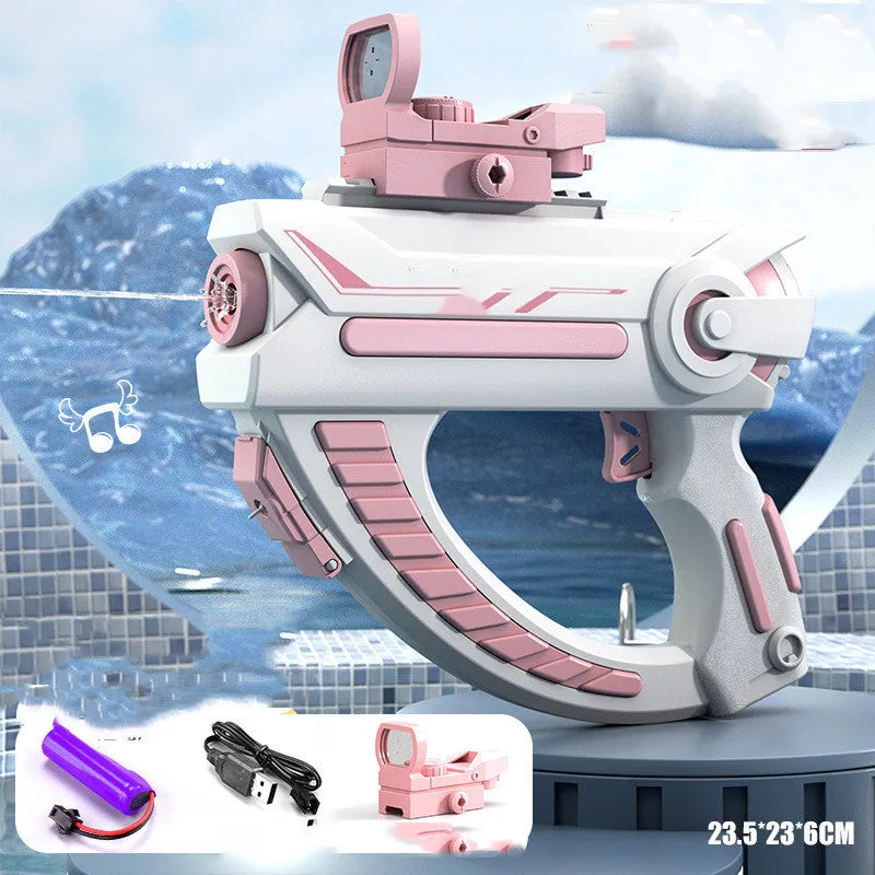 Blue automatic electric water gun toy with USB charging cable for summer outdoor play