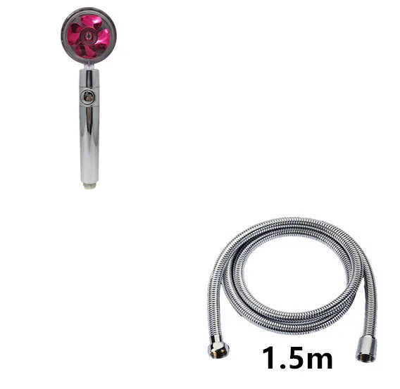 Chrome alloy turbocharged handheld shower head with stop button, five nozzles, and PP cotton filters