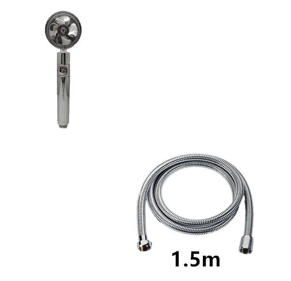 Chrome alloy turbocharged handheld shower head with stop button, five nozzles, and PP cotton filters