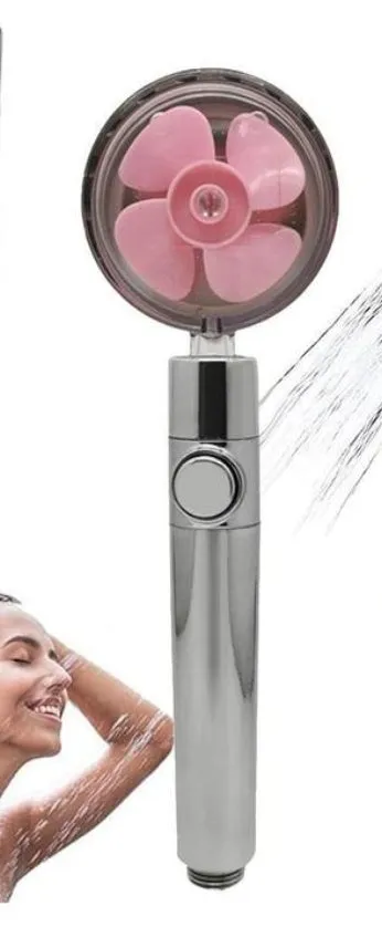 Chrome alloy turbocharged handheld shower head with stop button, five nozzles, and PP cotton filters