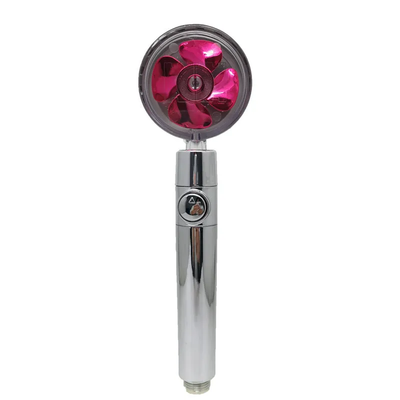 Chrome alloy turbocharged handheld shower head with stop button, five nozzles, and PP cotton filters