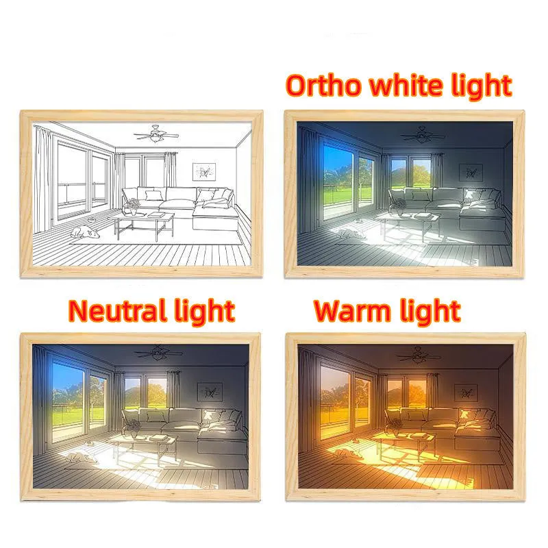 LED illuminated decorative picture on acrylic panel with scenic design and adjustable colour lighting