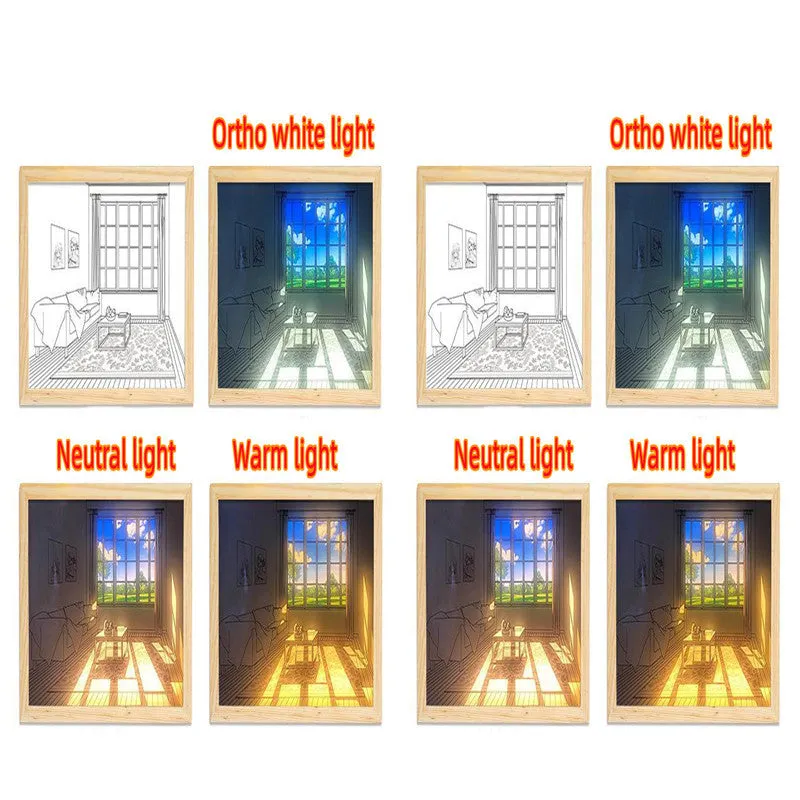 LED illuminated decorative picture on acrylic panel with scenic design and adjustable colour lighting