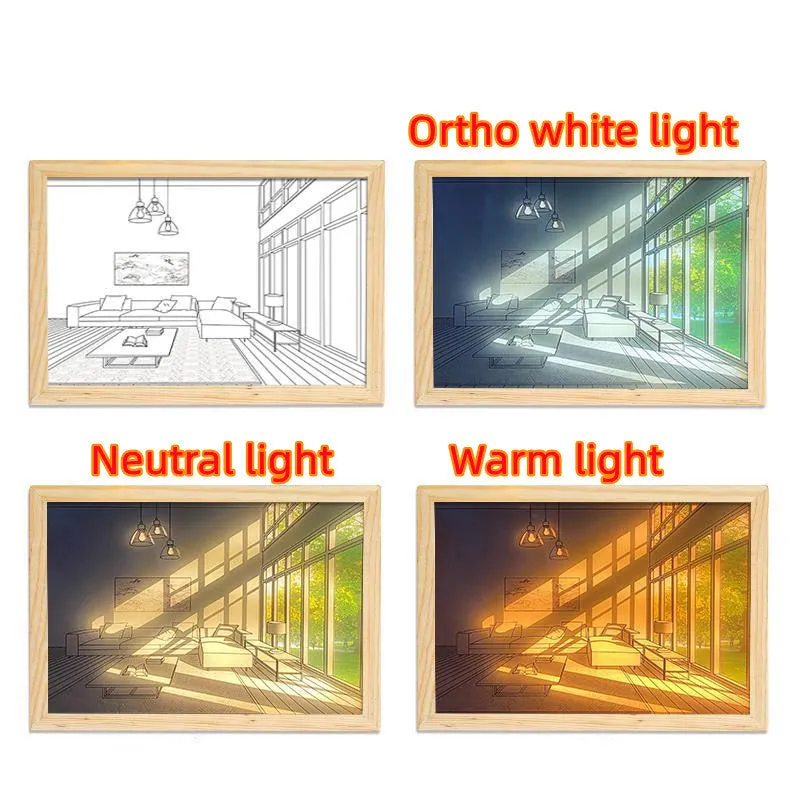 LED illuminated decorative picture on acrylic panel with scenic design and adjustable colour lighting