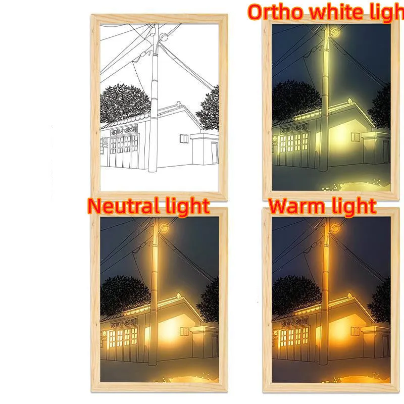 LED illuminated decorative picture on acrylic panel with scenic design and adjustable colour lighting