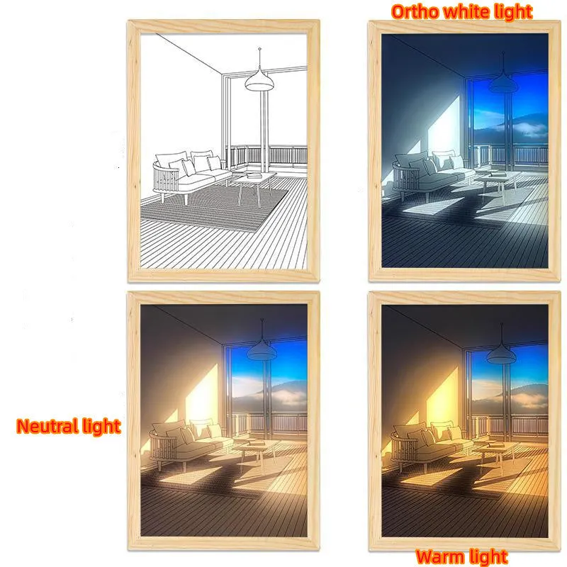 LED illuminated decorative picture on acrylic panel with scenic design and adjustable colour lighting