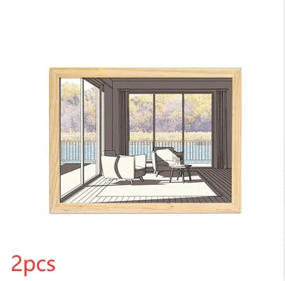 LED illuminated decorative picture on acrylic panel with scenic design and adjustable colour lighting