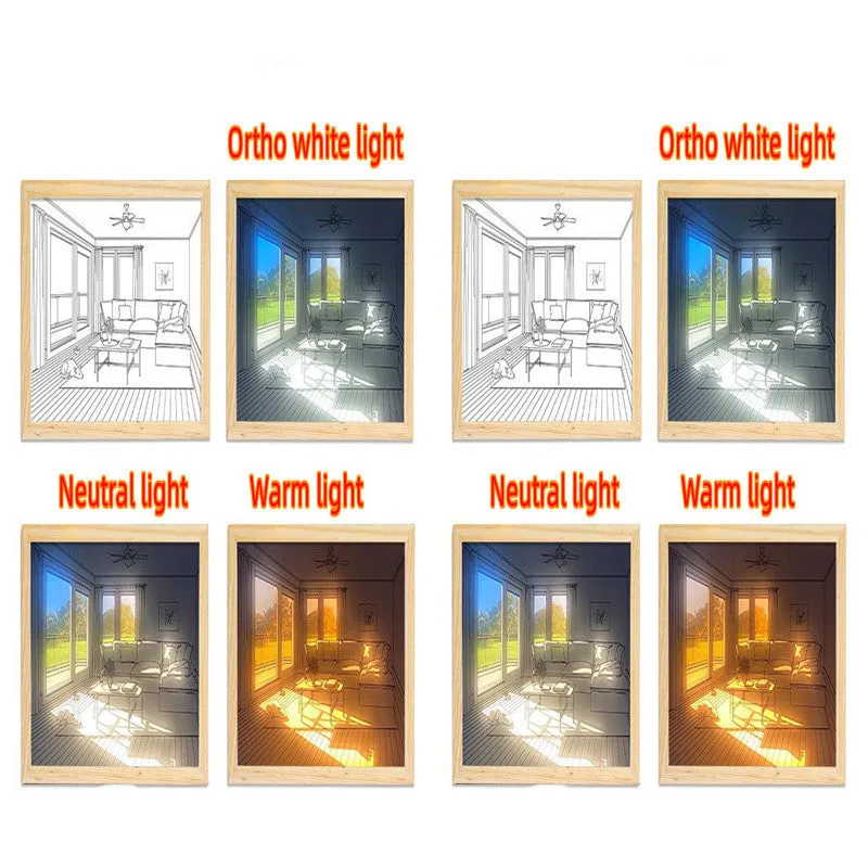 LED illuminated decorative picture on acrylic panel with scenic design and adjustable colour lighting