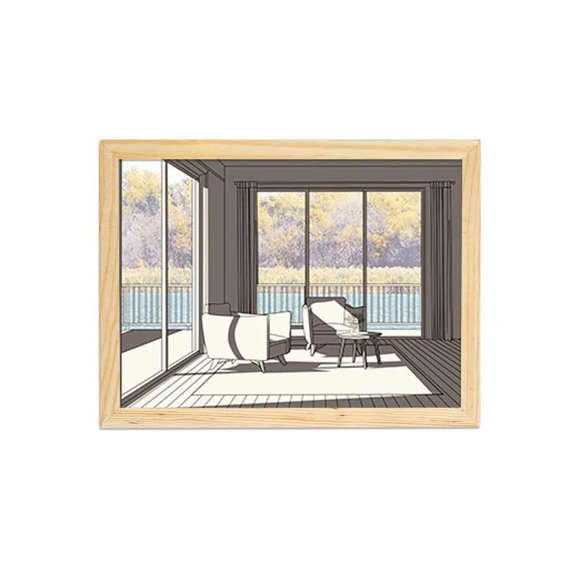 LED illuminated decorative picture on acrylic panel with scenic design and adjustable colour lighting