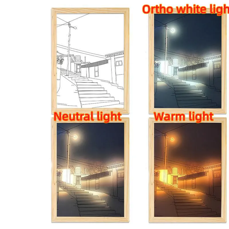 LED illuminated decorative picture on acrylic panel with scenic design and adjustable colour lighting