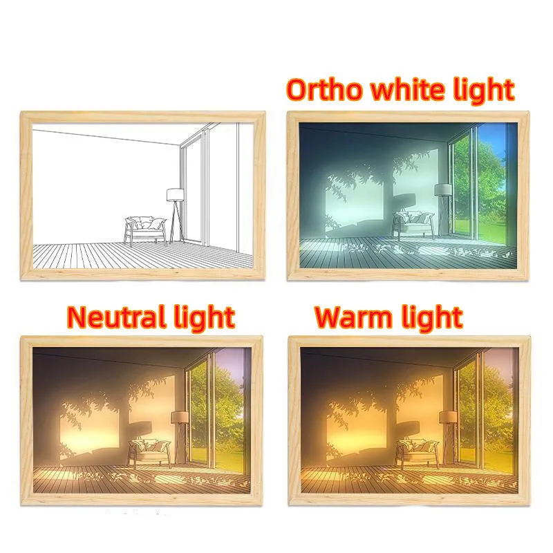 LED illuminated decorative picture on acrylic panel with scenic design and adjustable colour lighting