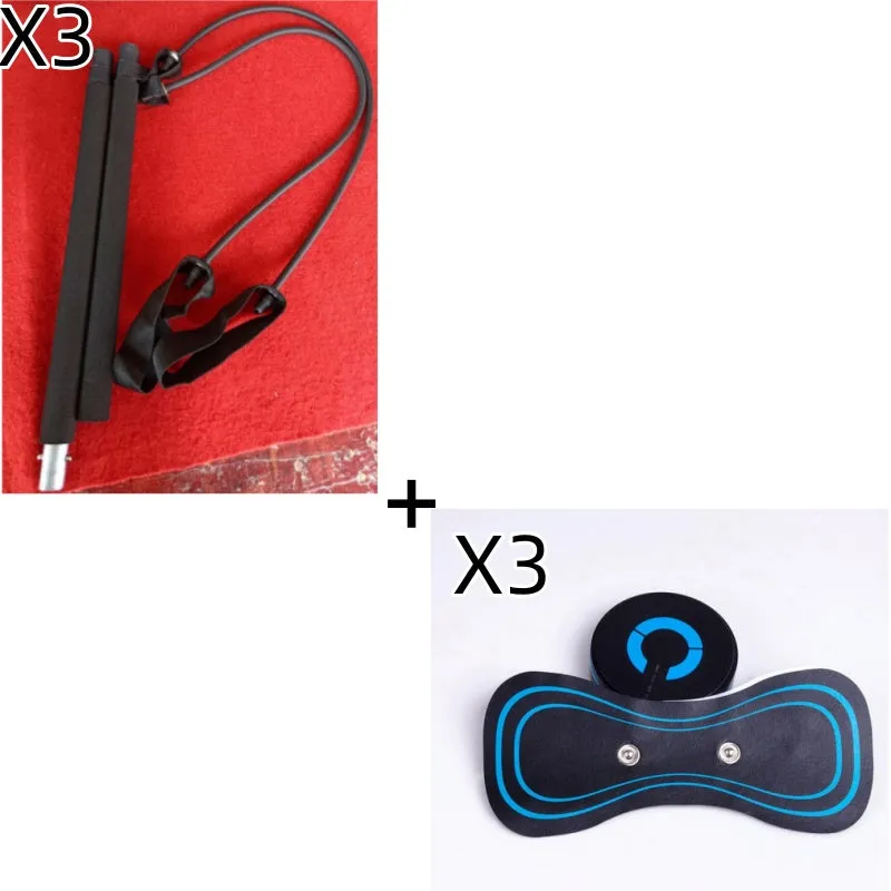 Black HQ-185 mini electric shoulder and neck massager with massage patch, shown next to a ruler for scale.