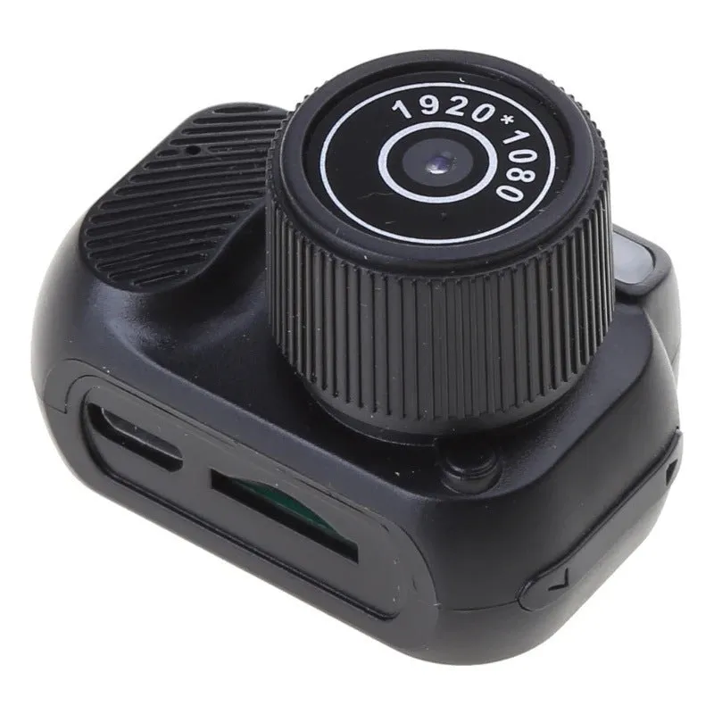 Retro style black mini camera with built-in screen for 1080p HD video recording