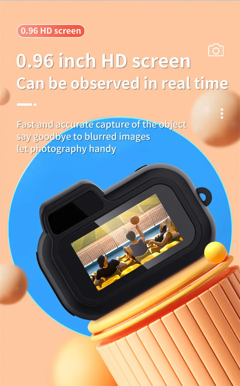 Retro style black mini camera with built-in screen for 1080p HD video recording