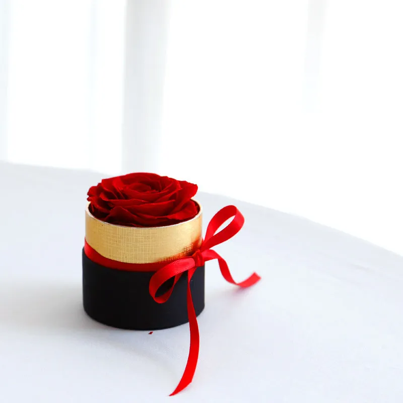 Boxed set of preserved real red roses in a gift box for Valentines Day.